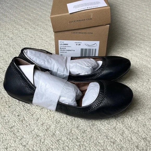 Lucky Brand NIB Emmie Leather Ballet Flats in Black Size 8.5 NEW - Picture 3 of 9